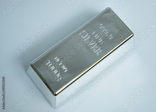 Fine silver bar isolated on a grey background