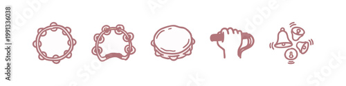 Hand-drawn icons of musical instruments and bells on a white background