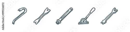 Hand-drawn grey icons of crowbars and levers