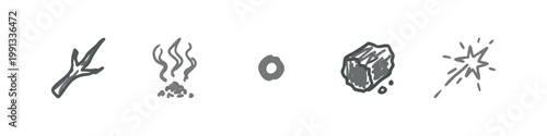 Primitive Elements Icons: Stick, Smoke, Circle, Rock, Spark