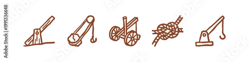 Vintage Siege Weapons and Nautical Knots Icon Set