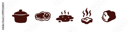 Food icons: pot, steak, stew, meat, pastry