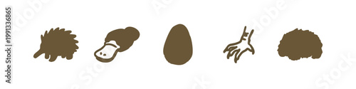 Animal icons: hedgehog, platypus, egg, claw, fur