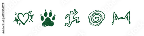 Life and activity icons: heart, paw print, runner, spiral, horns