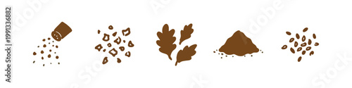 Seasoning and spice icons: salt, herbs, pepper