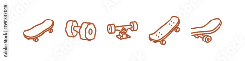 Skateboard Parts and Equipment Illustration Set with Wheels Trucks and Boards