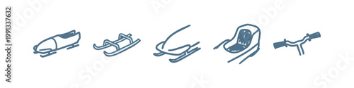 Winter Sports Equipment Sled and Bobsleigh Hand Drawn Illustrations