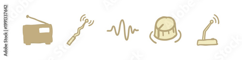 Set of Hand Drawn Audio and Radio Communication Equipment Icons