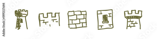 Historic Stone Wall and Castle Window Architectural Doodles