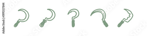 Agricultural Sickle Icons Set for Harvesting with Various Hand Tool Blade Shapes