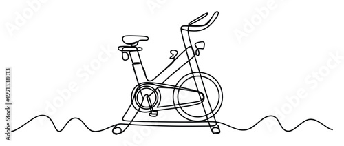 Sleek continuous line drawing of a spin bike symbolizing active lifestyle and wellness for health content.