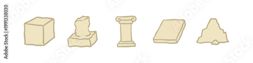Ancient Architecture and Ruin Icons with Greek Column and Stone