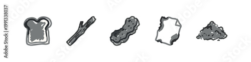 Organic and Household Item Icons with Toast Peanut and Ash