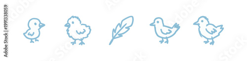 Obraz na płótnie Baby Bird Chick and Feather Icons in Light Blue
