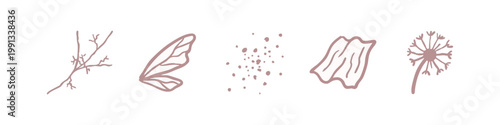 Set of Hand Drawn Nature and Allergy Triggers Icons in Pale Pink Doodle Style