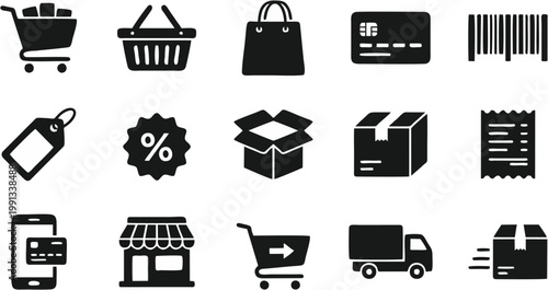 E-commerce and Shopping Silhouette Icon Set