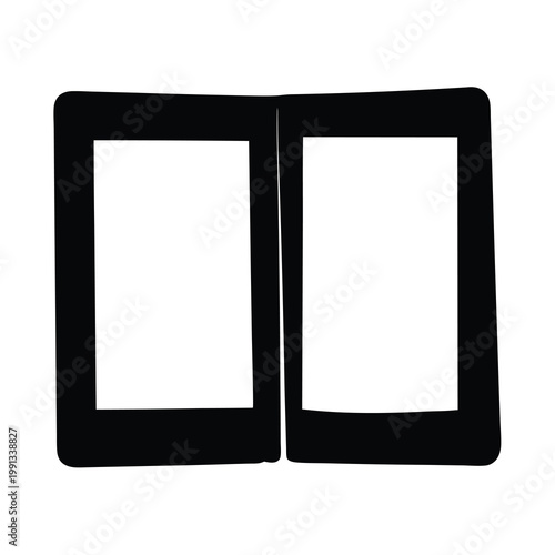 Abstract minimalistic open book illustration in black and white vector format