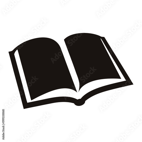 Open book black and white image for reading and knowledge illustration