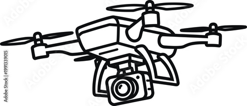 Drone silhouette a black and white illustration of a modern quadcopter with camera