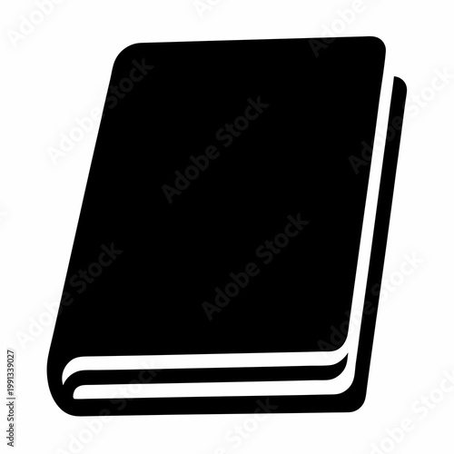 Simple minimalist icon illustration of a black book on a white background