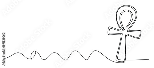 Continuous line drawing of an Egyptian ankh symbol representing life and immortality, perfect for spiritual or historical graphic projects.