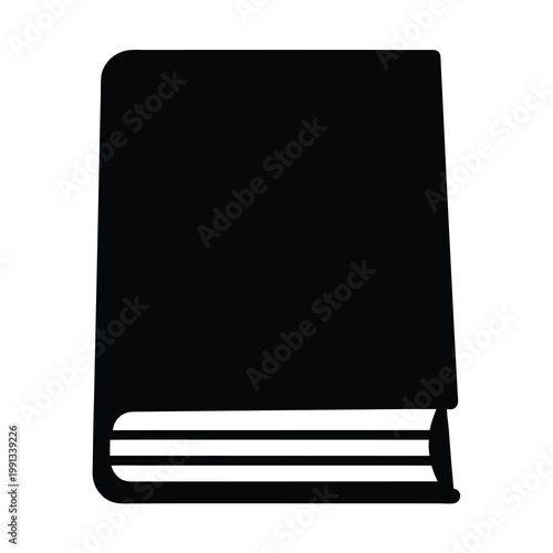 Stylized black and white illustration of a closed book with blank cover