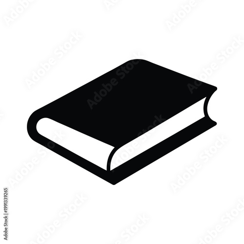 Isometric illustration of a closed black book, side view, on white background