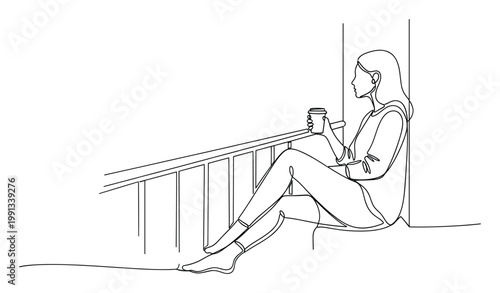 Serene woman enjoying a quiet moment of reflection with a hot drink indoors, ideal for illustrating relaxation and contemplative themes