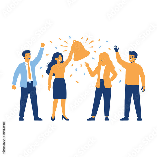 People celebrating with megaphone and confetti in office