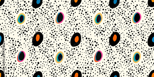 Abstract pattern with scattered spots and colorful elongated oval shapes