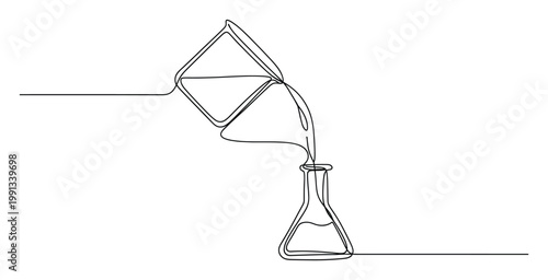 Continuous line drawing of liquid transfer in chemistry lab glassware perfect for educational science experiment visuals