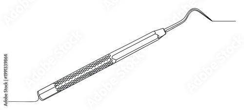 Line drawing of a dental instrument with textured handle for professional medical product displays