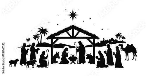 Nativity Scene Shape Icon Silhouette Vector black design on a white background