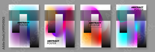 Creative poster collection featuring semi-transparent geometric overlays and vibrant blurry backgrounds for a professional modern look