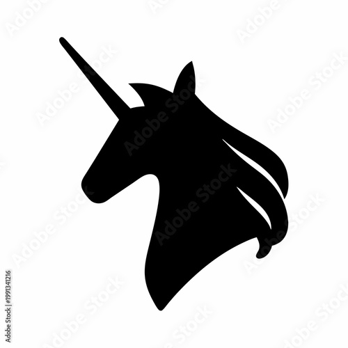 A majestic unicorn head silhouette in elegant black and white design