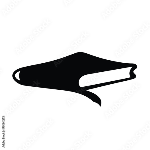 A black silhouette image of a book with a bookmark sticking out