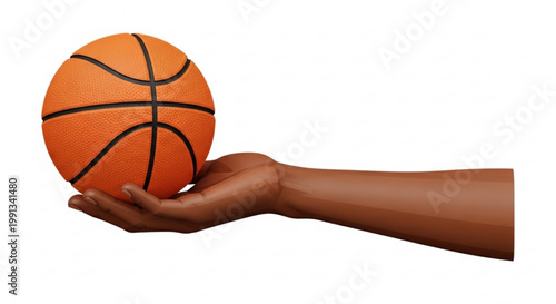 Hand Holding a Basketball 3D Render Isolated on White