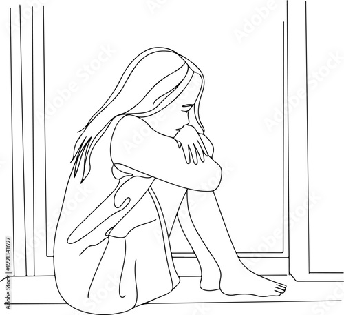 Young woman sitting by a window in thoughtful solitude, contemplating her emotions and feeling a sense of deep sadness