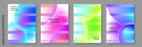 Stylish poster collection with horizontal stripes and soft mesh gradient bubbles for modern web and marketing visuals