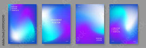 Bild auf Leinwand Mysterious deep blue and cyan gradient posters with glowing luminous vapor and c
