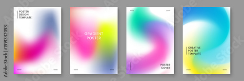 Modern poster set featuring soft grainy gradients and fluid shapes with a clean white minimalist layout