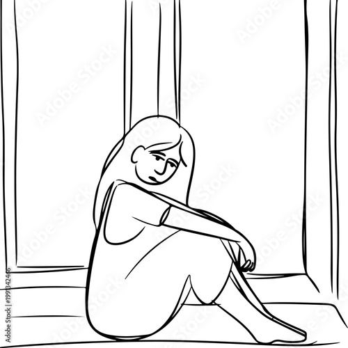 A solitary figure sits by a window, lost in deep thought and quiet despair, a poignant concept of introspection and loneliness