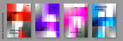 Collection of artistic vertical covers featuring colorful overlapping rectangular blocks and geometric transparency for branding
