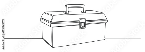 Continuous line drawing of a classic toolbox symbolizing DIY projects, repair, and essential tools.