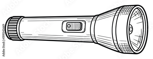 Hand drawn outline illustration of a portable flashlight an essential lighting tool for emergencies and outdoor activities