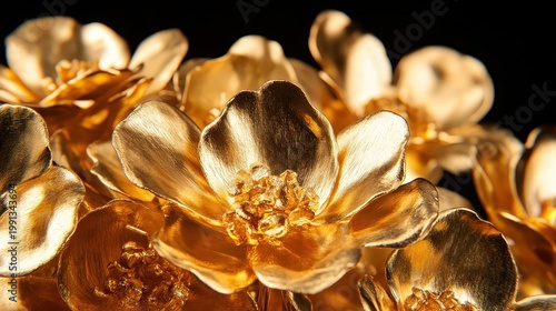Exquisite Gold Flower Decoration Displaying Intricate Details and Luxurious Shine