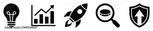Essential business concept icons symbolizing innovation growth security and financial analysis perfect for corporate presentations and marketing materials