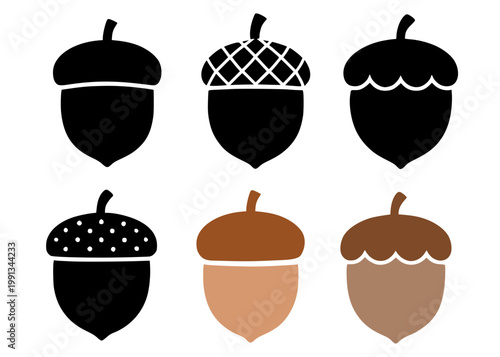 Acorns set icon illustration, in silhouette design, isolated on transparent background