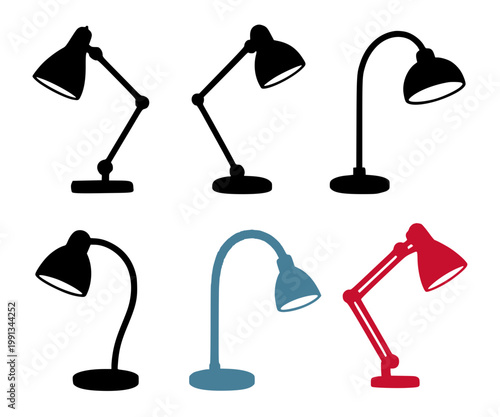 Desk lamp set icon illustration, in silhouette design, isolated on transparent background