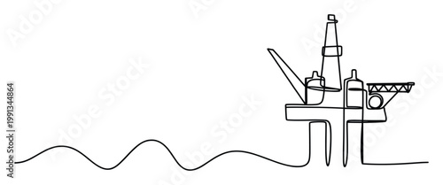 Continuous single line drawing of an offshore oil platform for industrial energy production and resource extraction concept visuals